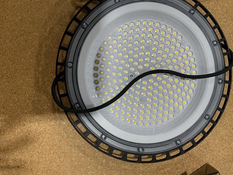 Condition photo showing As Is for hyperlite ufo led high bay light: 100w 14,500lm (145lm/w) 1-10v dimmable, ul listed 4000k high bay led light for factory work shop garage, alternative to 450w mh/hps, 5-year wnty