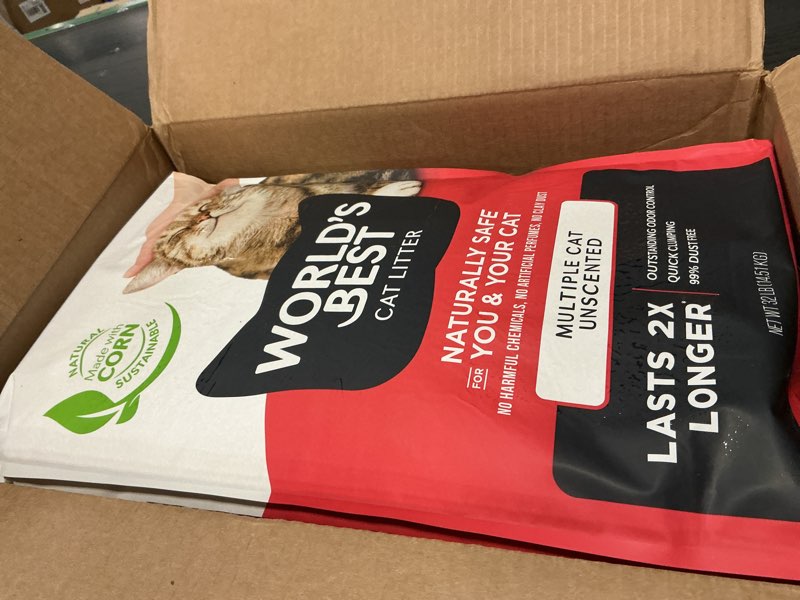 Condition photo showing Good Condition for WORLD'S BEST CAT LITTER Low Tracking & Dust Control Multiple Cat Unscented 32-Pounds - Natural Ingredients, Quick Clumping, Flushable & Made in USA - Long-Lasting Odor Control & Easy Scooping 32lb
