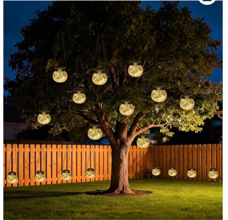 kolpop solar lanterns outdoor waterproof 18 pack, hanging solar lights with 30 led, cracked glass hanging globes for garden patio fence yard christmas tree decoration, warm white