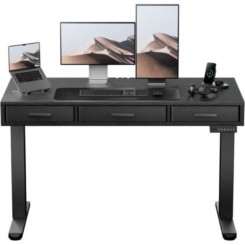 huanuo 48 x 24 inch electric standing desk with drawers, c-clamp mount compatible, height adjustable sit stand desk, home office stand up desk