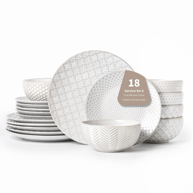  Similar photo Pure & Practical Plates and Bowls Set for 6,FOBENTA 18 Piece White Dinnerware Sets – Ceramic Dish Se