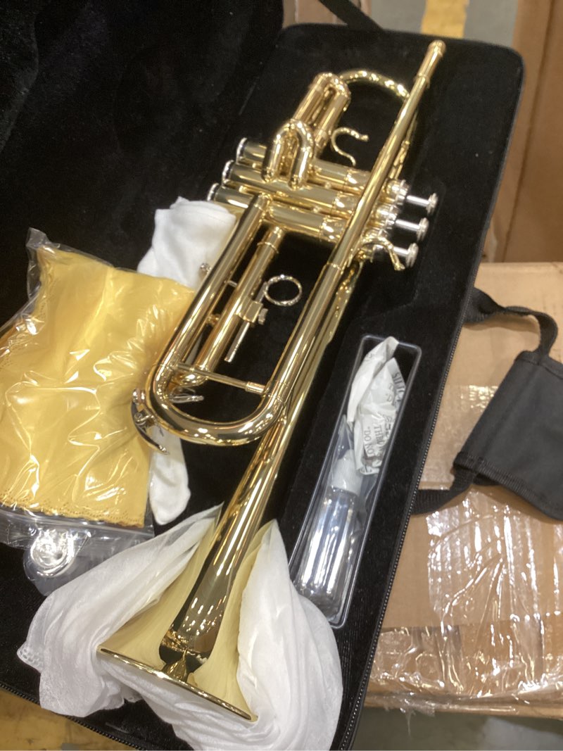 Condition photo showing Good Condition for allset bb standard trumpet for beginners | student band, orchestra, pro level performance | professional brass trumpet kit with hard case, 7c mouthpiece& cleaning kit | gold