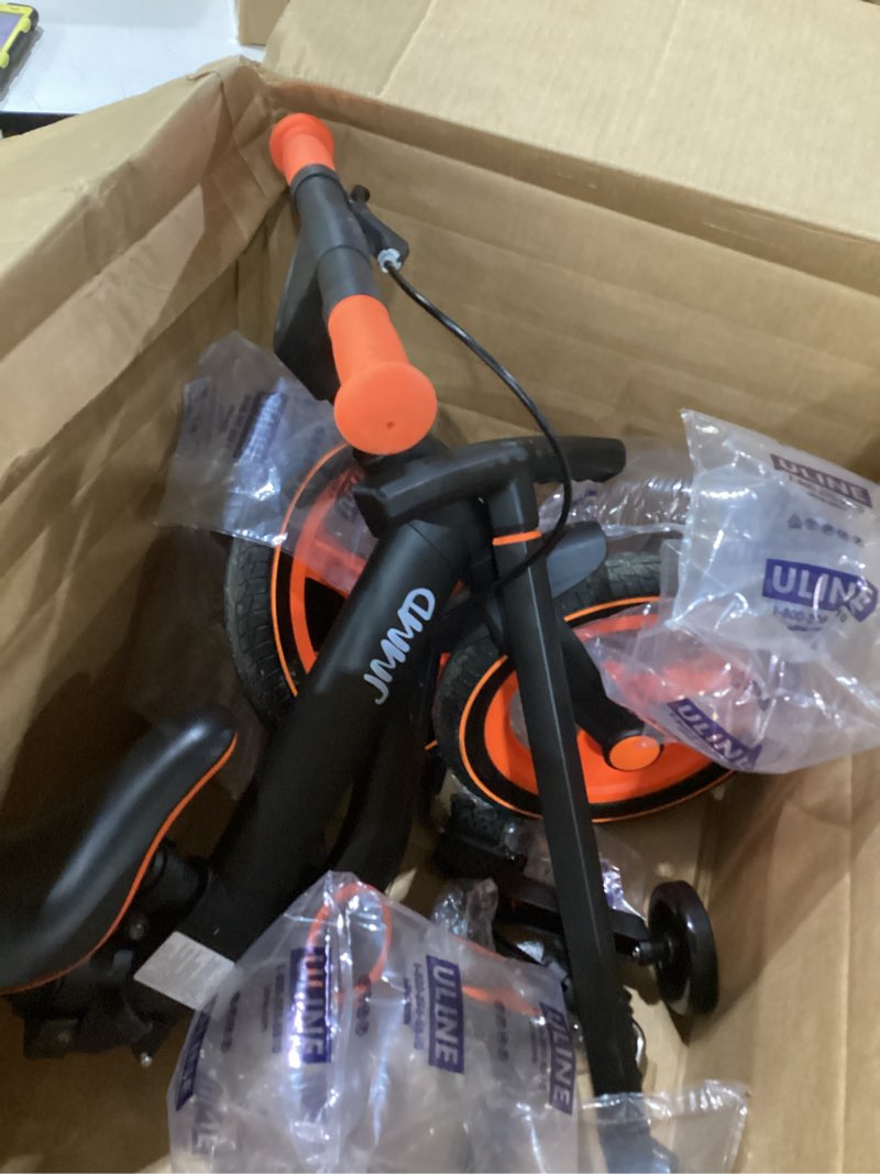 Condition photo showing Good Condition for jmmd 6 in 1 toddler bike with push handle for kids 18-60 months, 12" foldable balance bike with training wheels, pedals, brakes, kickstand, push tricycle toddler gift & toys for boy & girl orange large