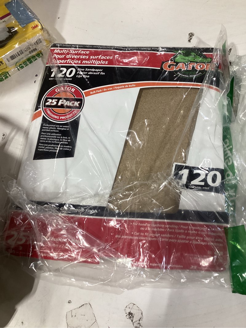 Condition photo showing As Is for gator 9" x 11" multi-surface sanding sheets, 120 grit, 25 pack