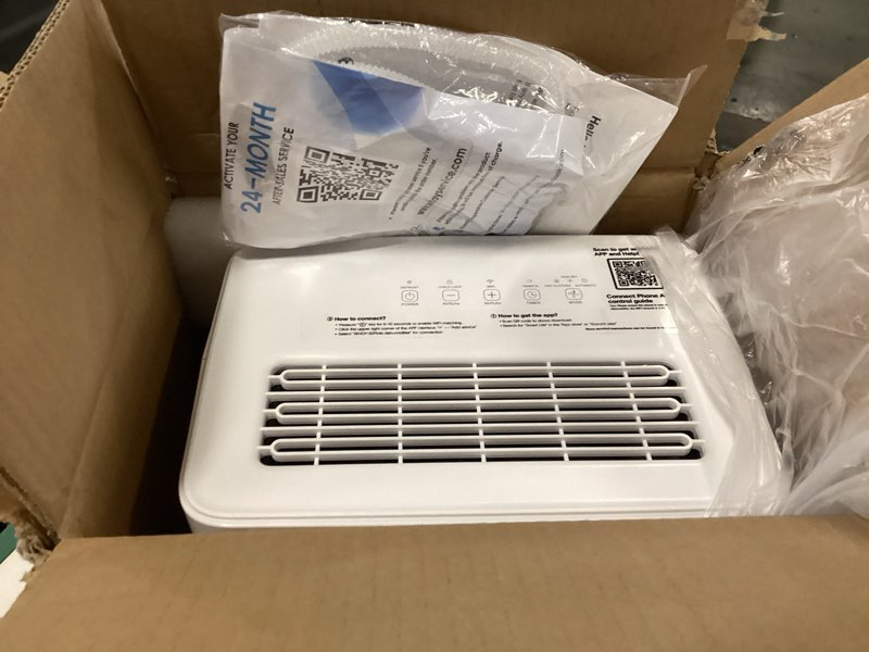 Condition photo showing Good Condition for Dehumidifier for Home, 2500-3000 Sq Ft, 60 Pints Max. Smart Compressor, Smart App-Controlled Humidity, With Drain Hose, Child Lock, Idea for Bedrooms, Laundry, Basements White