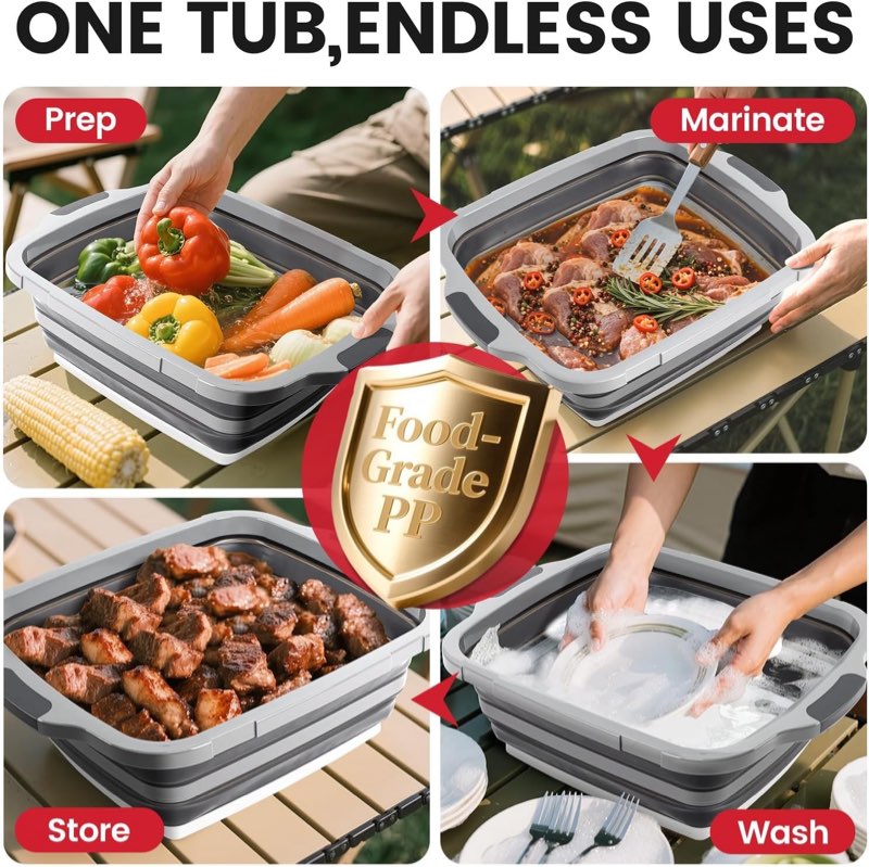 bbq prep tub 3-in-1 large 16l collapsible cutting board with locking lid