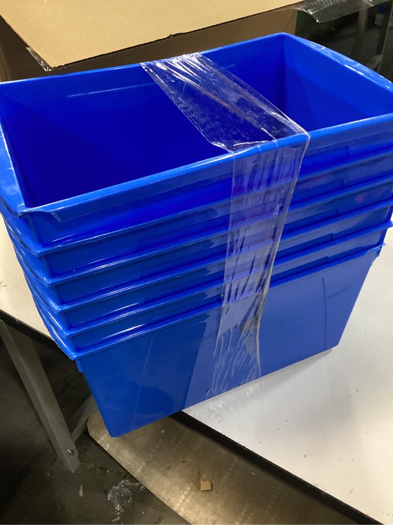 Condition photo showing Good Condition for Storex Extra-Large Book Bin, Interlocking Plastic Organizer for Home, Office and Classroom, Blue, (71135U06C) (Pack of 6) Blue 6-Pack