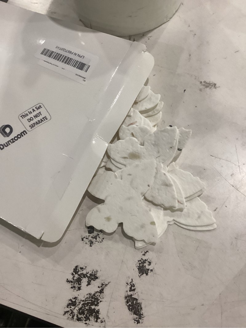 Condition photo showing Good Condition for dunzoom 100 pcs handmade seed paper plantable wildflower seed paper recycled flower petals tags wedding favors for guests gifts cards for envelope birthday party, 5 styles(butterfly shape)