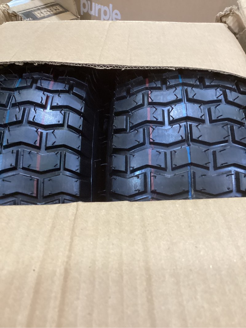 Condition photo showing As Is for gicool 16x6.50-8 tubeless tire and wheel, ?1" bearing, 4" centered hub?,16x6.5-8" lawn mower tires, universal fit riding mower and garden tractor front wheels, 4 ply, v-turf pattern, 2 pack 16x6.50-8 tubeless (4" centered hub,1" bore)