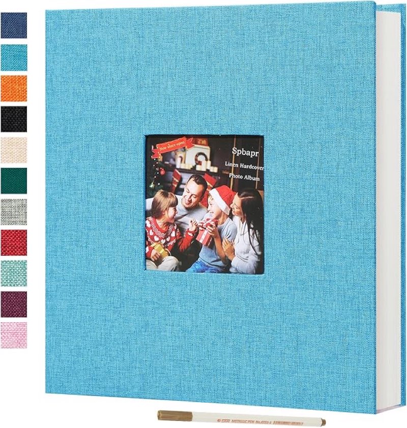spbapr large photo album self adhesive 60 pages linen cover diy magnetic scrapbook album with a meta