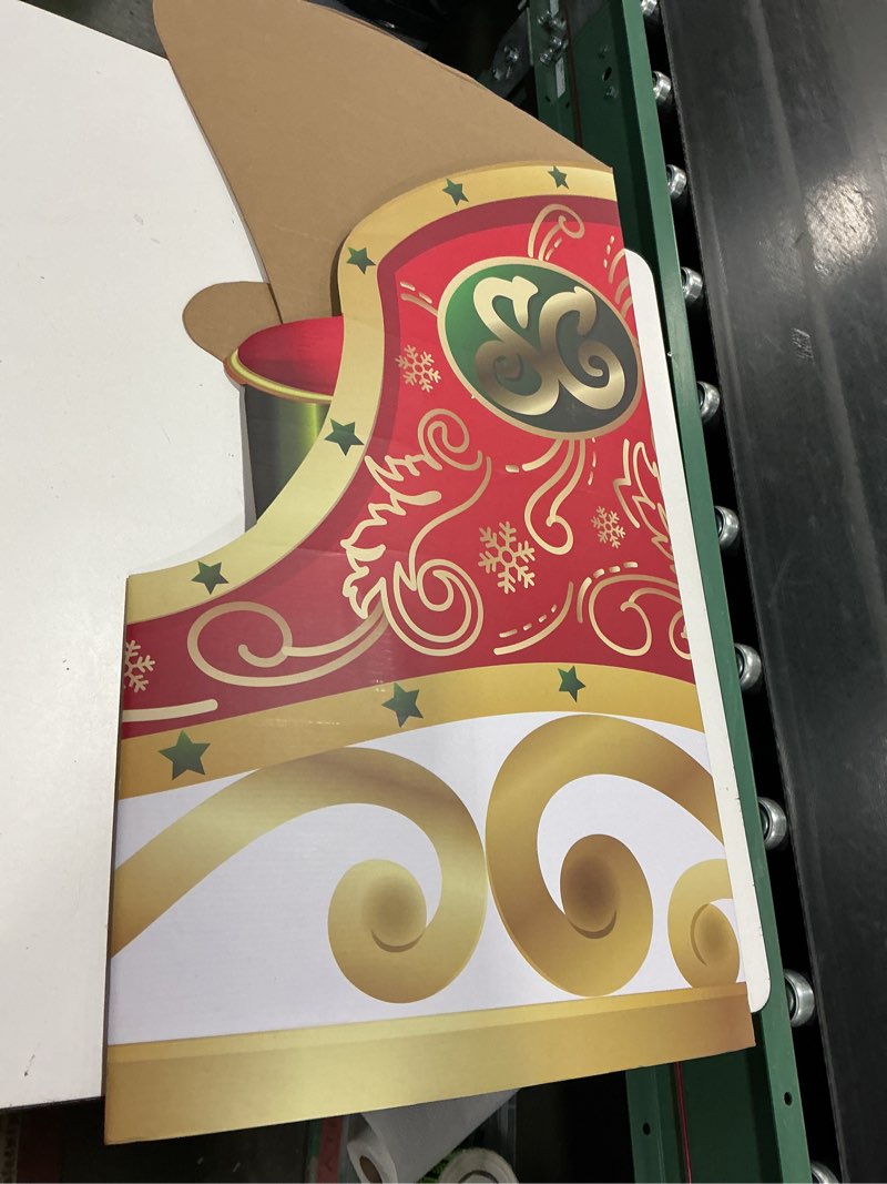 Condition photo showing As Is for Cardboard Santa Sleigh Stand up Christmas Cardboard Cutout Standup Santa's Sleigh Life Size Cardboard Cutout Standup for Christmas Party Decor