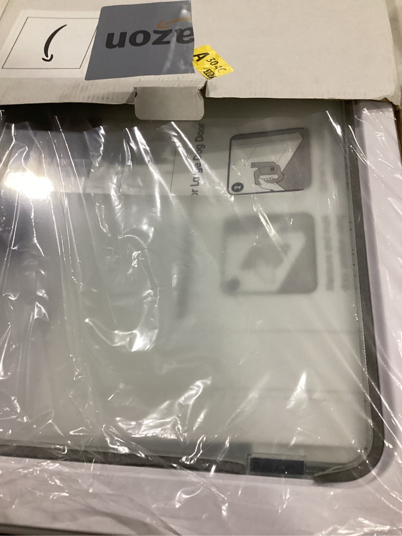 Condition photo showing As Is for large doggie door with magnetic locking panel for home security - durable & weatherproof outer size 16.9x14in for medium to large dogs, cats, pets. easy to install