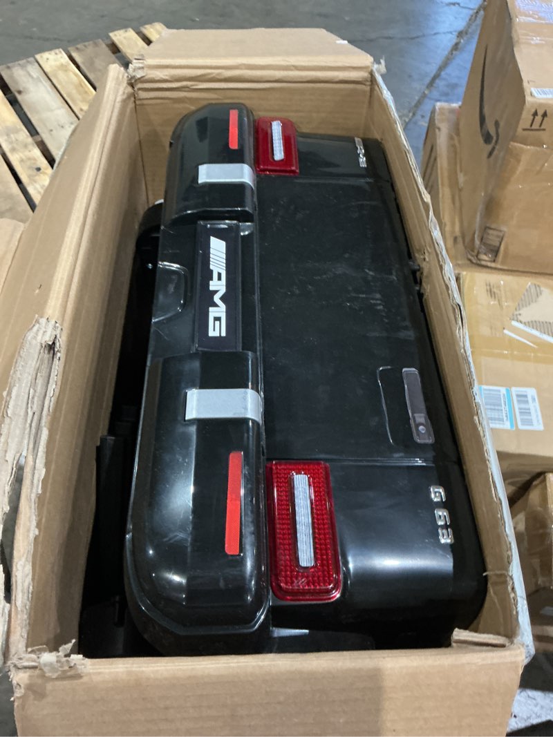 Condition photo showing As Is for elemara licensed mercedes-benz amg g63 ride on toys,12v ride on car with remote control,rechargeable battery,flickering lights/led lights, bluetooth,music & horn, soft start, low battery prompt,black