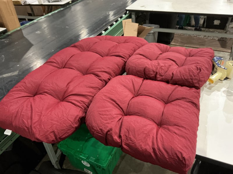 Condition photo showing As Is for not exact similar to patio furniture cushions outdoor, waterproof wicker chair cushions set of 3, 1 loveseat & 2 seat pads, thick outdoor replacement cushions for porch lawn bench couch sofa swing, burgundy