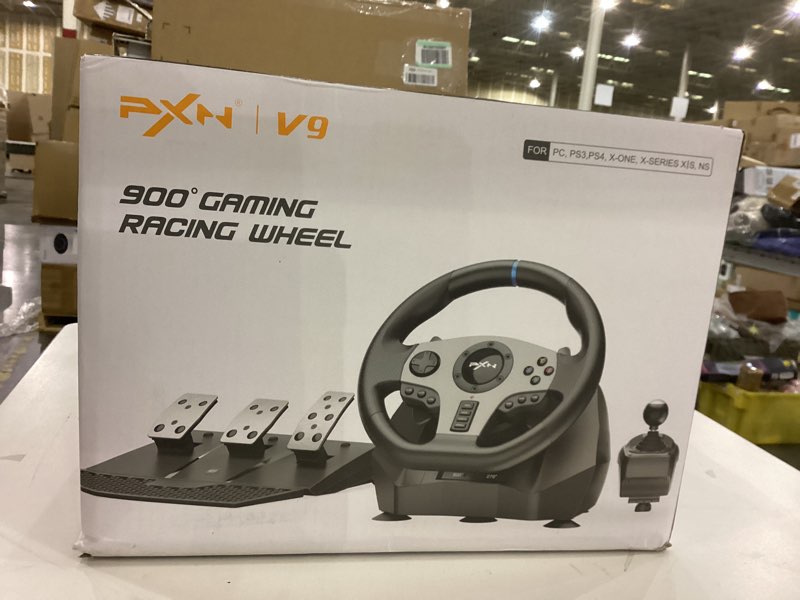 Condition photo showing New/Like New for PXN Racing Wheel, V9 Universal Usb Sim Racing 270/900 Degree Gaming Steering Wheel with 3-Pedals and