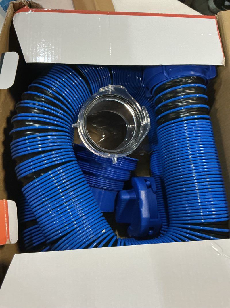 Condition photo showing New/Like New for dumpman rv sewer hose 15 ft, sewer hose for rv camper rv, sewer hose kit with swivel fitting - includes 90 degree clear view sewer adapter, and 2 storage caps 15ft
