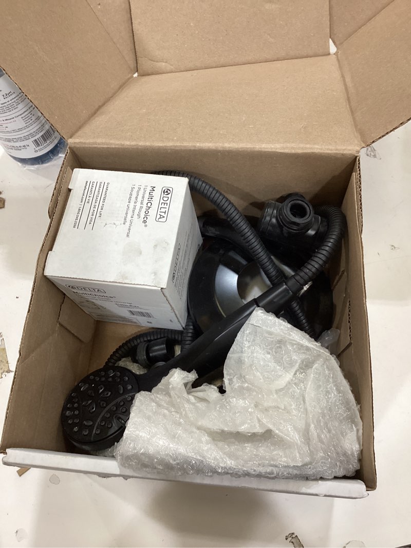 Condition photo showing As Is for Delta Arvo 14 Series Matte Black Shower Faucet Set with In2ition 2-in-1 Dual Shower Head with HandHeld Spray Combo, Valve Trim Kit, Matte Black 142840-BL-I (Valve Included)