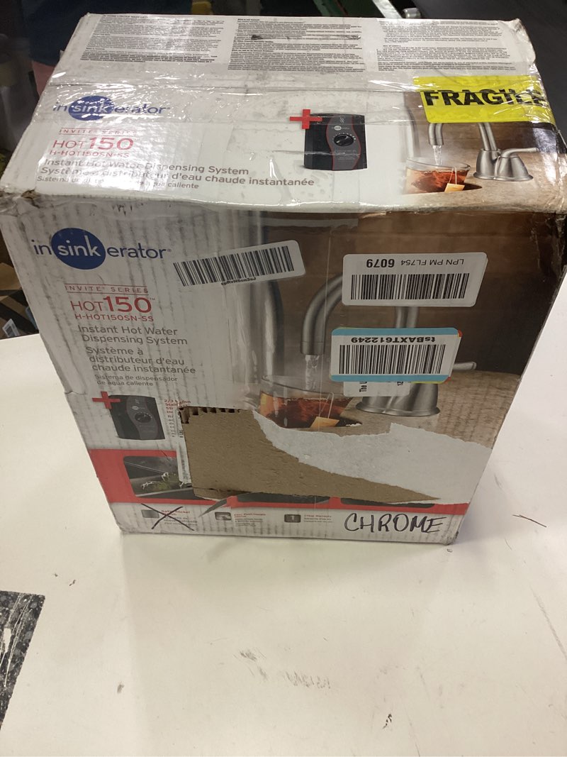 Condition photo showing New/Like New for insinkerator h-hot150sn-ss instant hot water dispenser system with stainless steel tank, satin nickel satin nickel hot150 - hot only dispenser