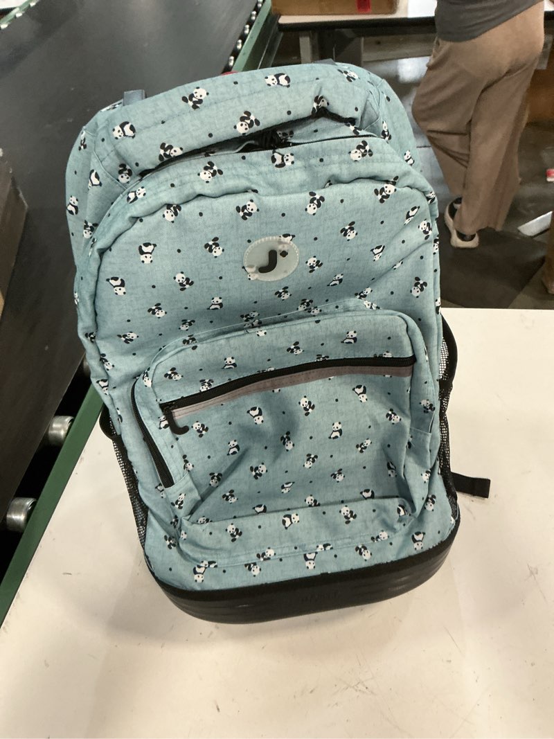 Condition photo showing Good Condition for j world new york sunrise rolling backpack. roller bag with wheels, panda, 18"