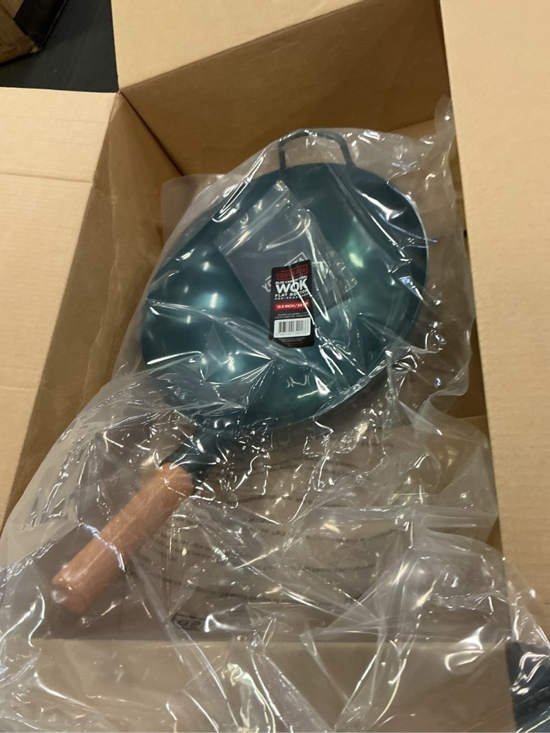 Condition photo showing Good Condition for YOSUKATA 13.5" Carbon Steel Wok Pan – Pre-Seasoned Flat Bottom Pow Wok for Stir Fry, BBQ, Grill & Camping – Traditional Japanese Chinese Cookware – Compatible with Induction, Electric, Gas, Open Fire