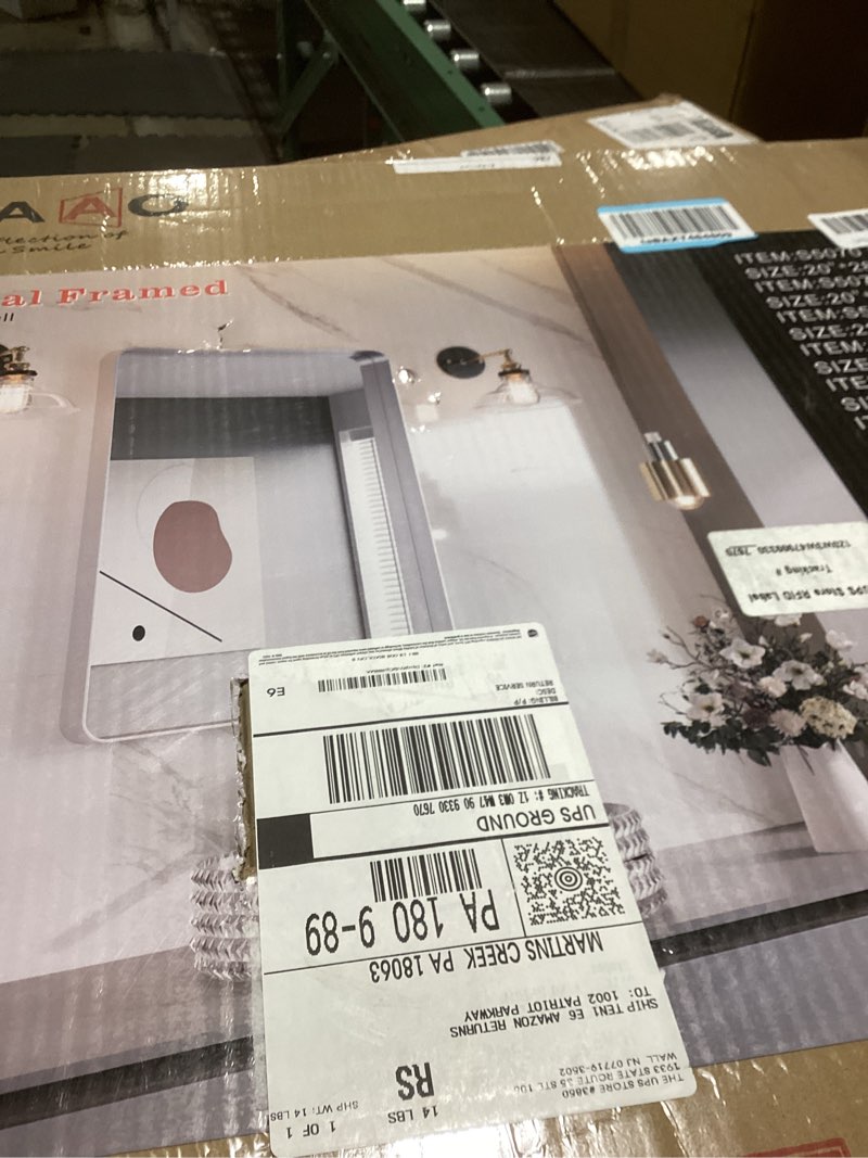 Condition photo showing New/Like New for LOAAO 24X32 Inch Brushed Nickel Bathroom Mirror, Rounded Rectangle Silver Metal Frame Mirror, Brushed Nickel, Anti-Rust, Shatter Proof, Hangs Horizontally or Vertically Brushed Nickel 24"L x 32"W