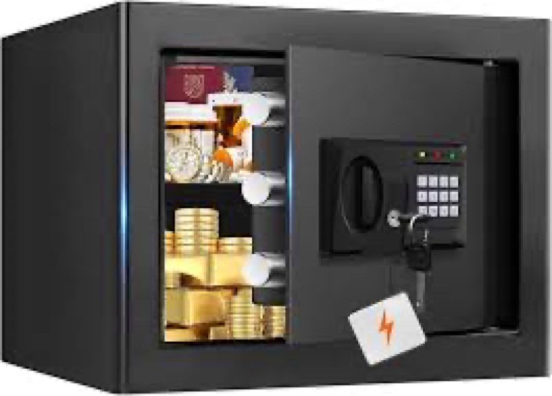 1.3 cub small fireproof safe for home, fire safe box with digital keypad, spare key and removable sh