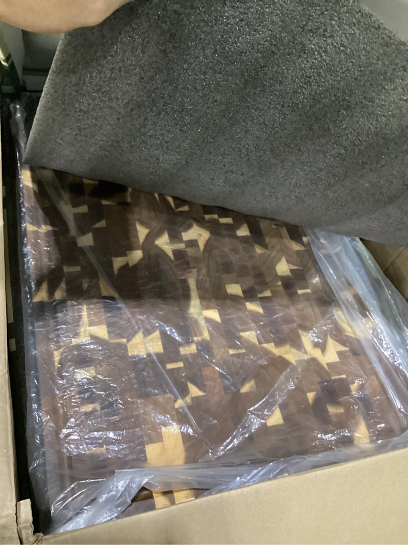 Condition photo showing Good Condition for azrhom thick end grain acacia wood cutting board 24x18x2 in, wooden butcher block, chopping board for kitchen with juice groove handles non-slip pats (gift box)