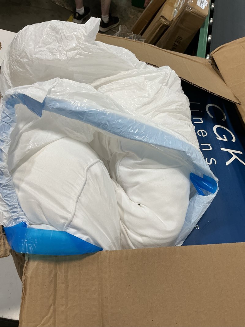 Condition photo showing As Is for king size pillows set of 2 - soft & fluffy, cozy down alternative bed pillows for back and stomach sleepers - low density, low loft support - machine washable - oeko-tex certified - 20" x 36" - white white king
