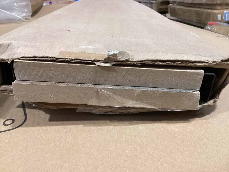 Condition photo showing As Is for (incomplete box 1/3) signature design by ashley trinell casual king panel bed with metal slats and nailheads, foundation or box spring needed, dark brown