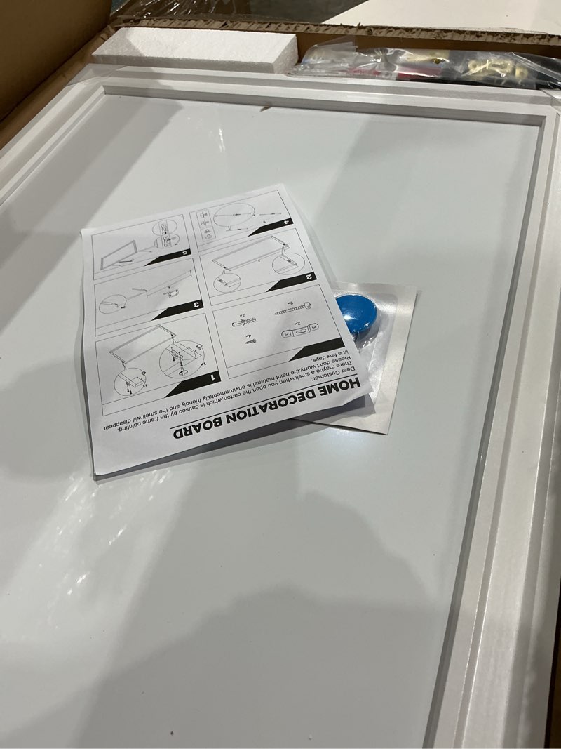 Condition photo showing Good Condition for white board for wall, 24'' x 18'' magnetic dry erase board, decorative whiteboard with plain white wooden frame, hanging writing board for home office school dorm plain white 24"x18"