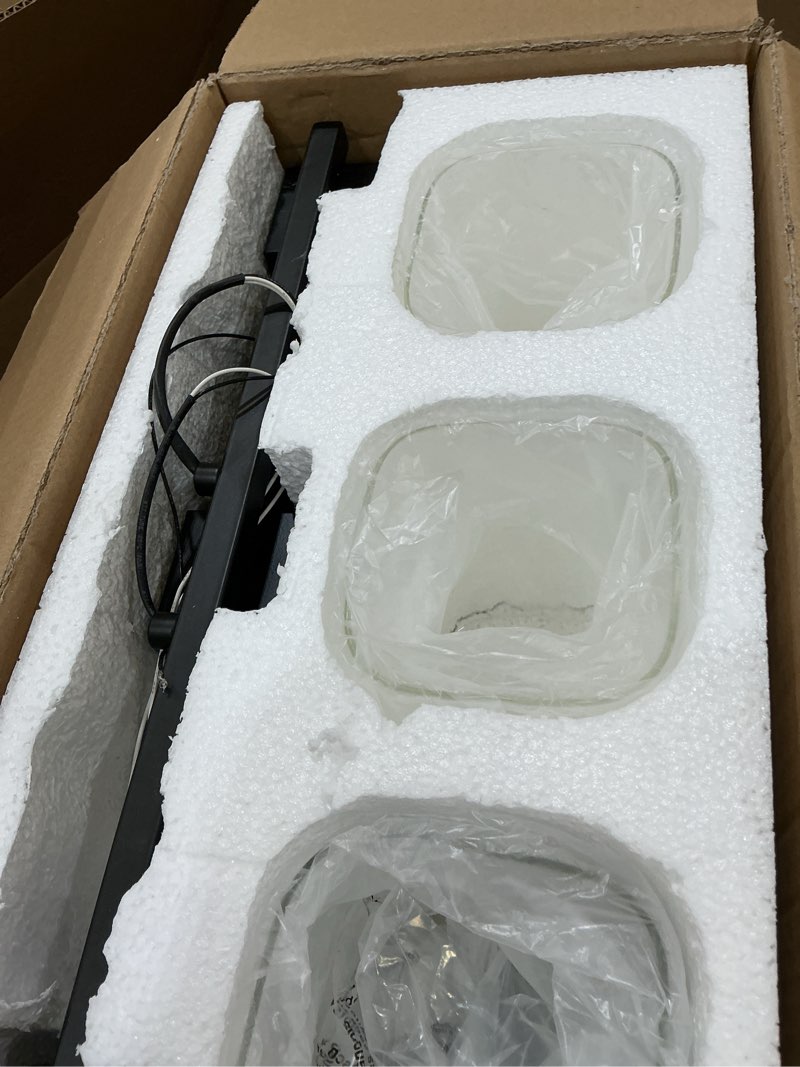 Condition photo showing New/Like New for espird matte black bathroom vanity light, 3-light vanity lighting fixtures over mirror, square design & ul certification, wall sconces with clear glass shades, e26 socket (bulbs not included) 3 light black
