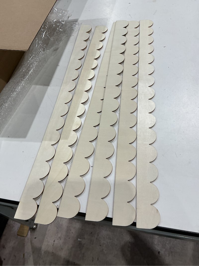 Condition photo showing Good Condition for threehoney 6 pack unfinished scalloped decorative wood trim scalloped edge decorative wood molding cute diy moulding trim for home wall cabinet shelf and window door (15.75 x 1.57 inch) 6 15.75 x 1.57 inch