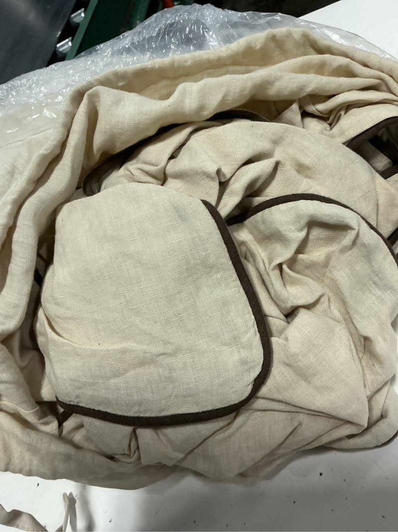 Condition photo showing As Is for european linen piped duvet cover set, full/queen, oat/espresso