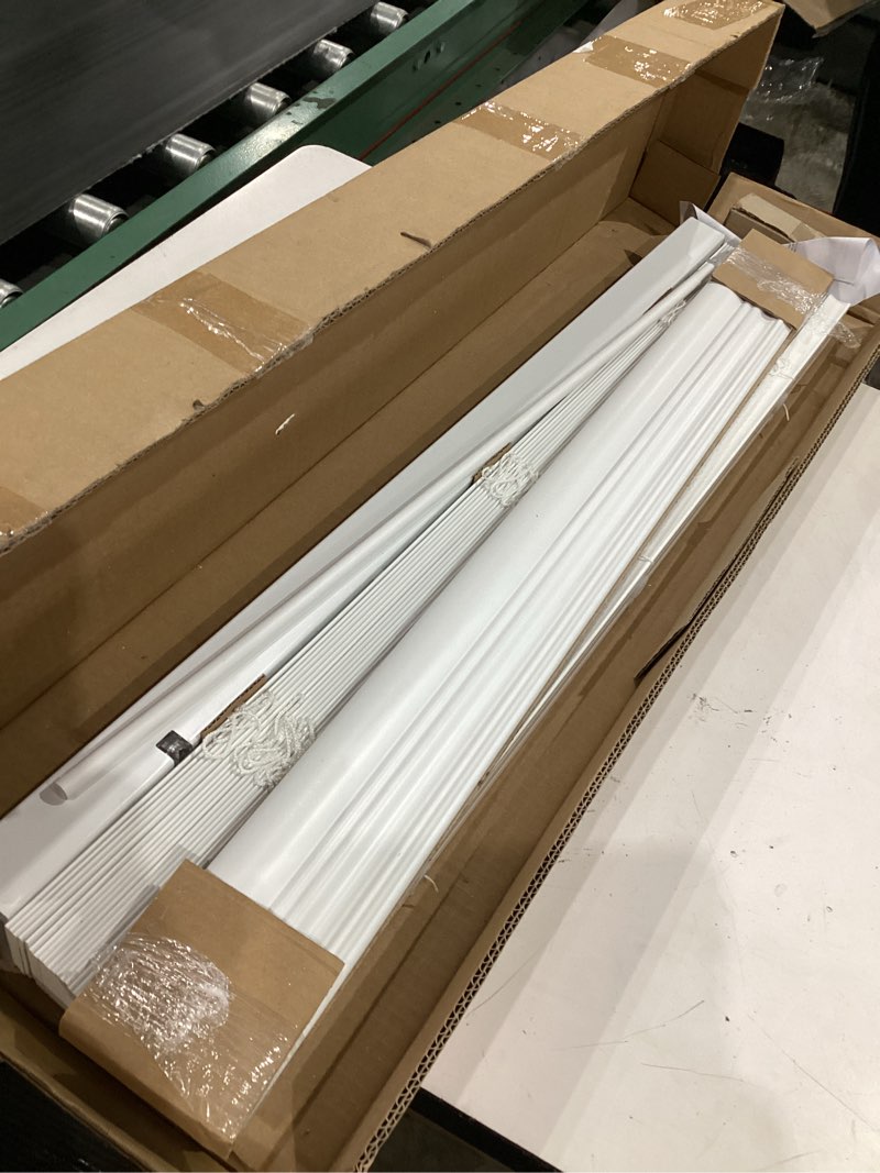 Condition photo showing Good Condition for lotus & windoware cordless, 2 inch faux wood blind, 34" wide x 72" long, window blinds, blinds & shades, blinds for indoor windows, embossed, bright white