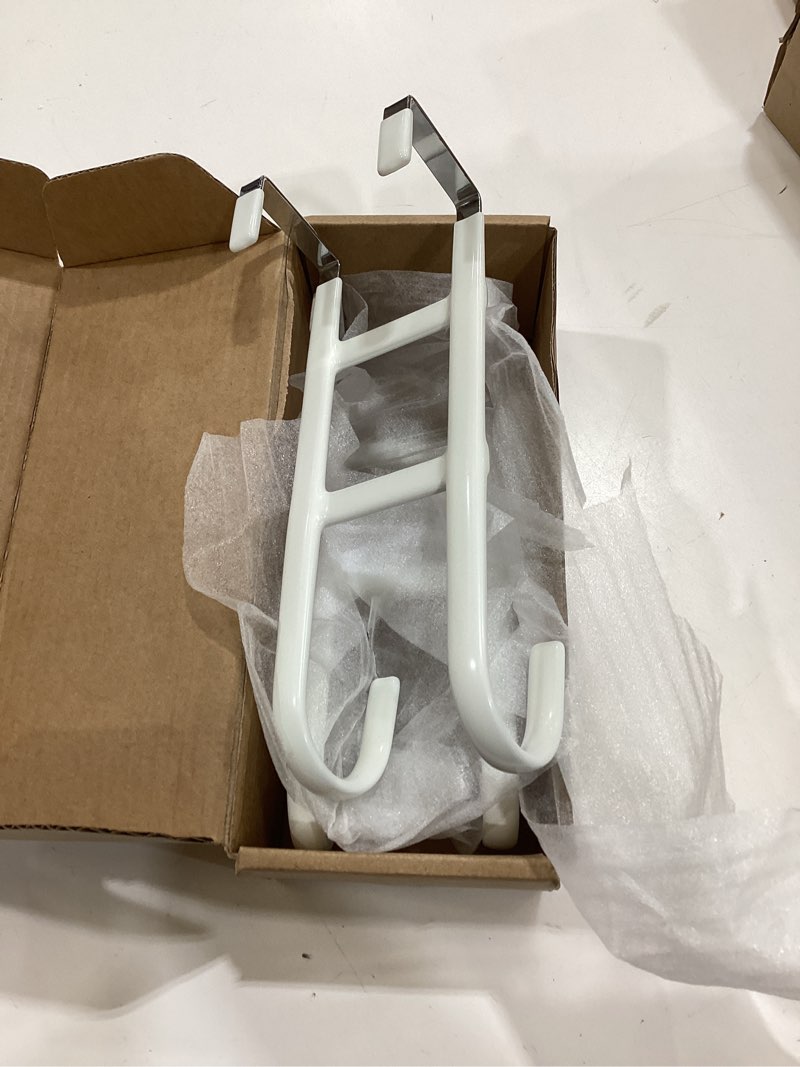 Condition photo showing Good Condition for fyy over the door hooks - 2 pack heavy duty double-hanger, rubber coating organizer for bathroom bedroom dorm, hanging clothes towels hats bags ironing board robe - fits doors up to 1.6" white 7.8" long, fit interior doors up to 1.6" 2 pack white
