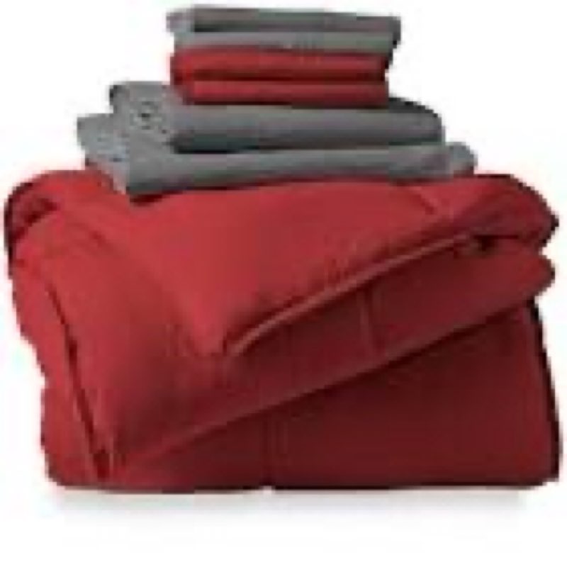 Bare Home Microfiber 7-Piece Red and Gray Bed in a Bag, King