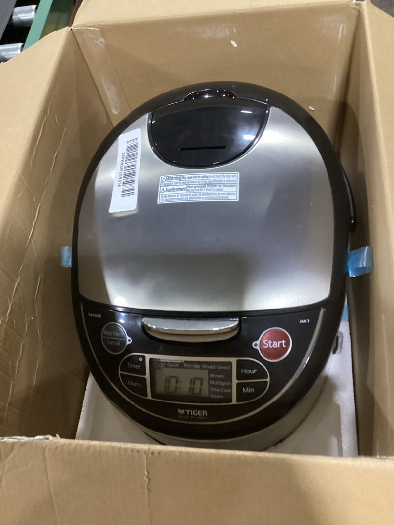 Condition photo showing As Is for Tiger JAX-T18U-K 10-Cup (Uncooked) Micom Rice Cooker with Food Steamer & Slow Cooker, Stainless Steel Black