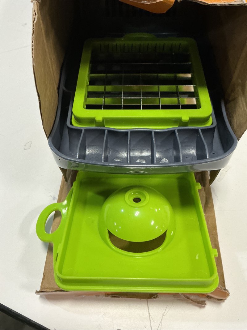 Condition photo showing As Is for Vegetable Chopper: 16 in 1 Food Chopper - Onion Vegetable Slicer Cutter Dicer, Veggie Cutter with Container, 7 Blades, Kitchen Gadgets for Carrot Salad Garlic Potato Slicer (Grey) Gray