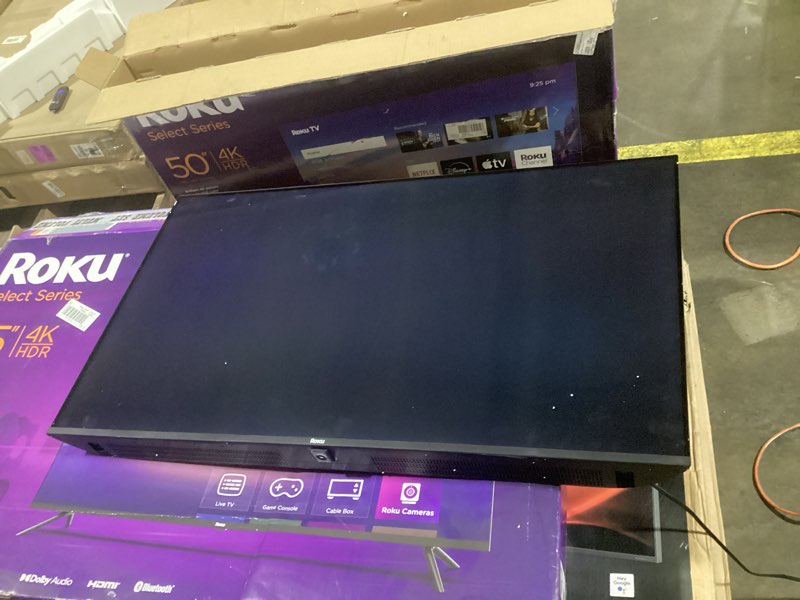 Condition photo showing As Is for screen display damaged roku smart tv – 50-inch select series, 4k hdr tv – rokutv with enhanced voice remote – flat screen led television with wi-fi for streaming live local news, sports, family entertainment