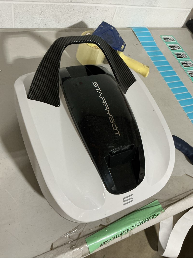 Condition photo showing As Is for cordless robotic pool cleaner, portable swimming robotic pool vacuum self-parking technology,150mins runtime,pool up to 900 sq.ft, ideal for above-ground pools(white)
