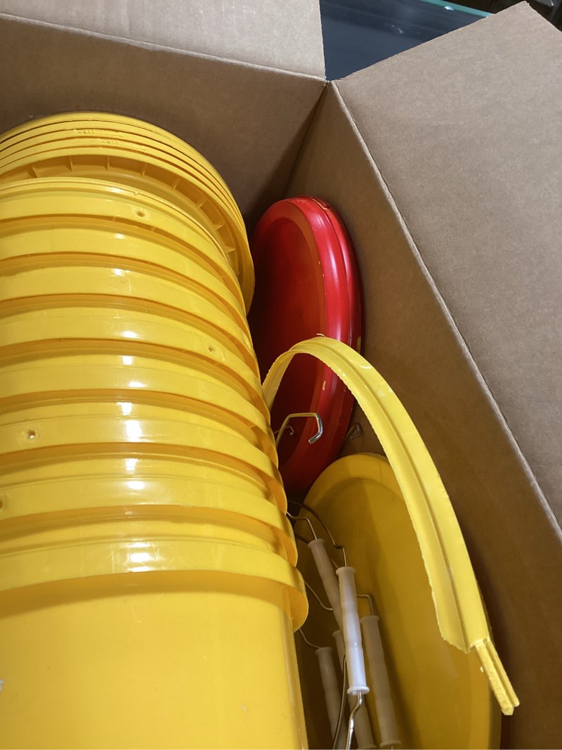 Condition photo showing As Is for Tioncy 10 Pcs 2 Gallon Plastic Bucket with Lid Heavy Duty 2 Gallon Bucket Pail with Lid Handle for Storage Container Home Household Cleaning (Yellow) Yellow 10