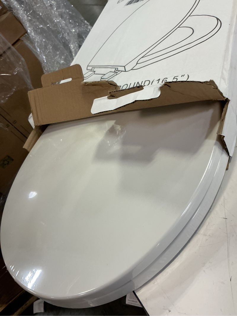 Condition photo showing Good Condition for round toilet seat, standard 16.5” slow/soft close round toilet seat for round toilets, no-slam quiet-close lid, easy-to-install, white, durable never-loosen design white round(standard)