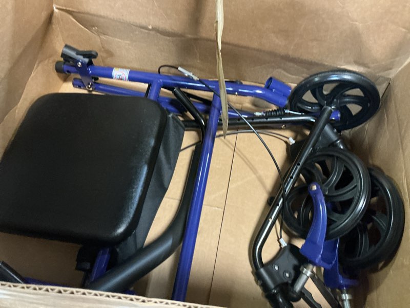 Condition photo showing Good Condition for drive medical rollator walker with seat - stable mobility support - height adjustable - durable steel frame construction - smooth 7.5" wheels - foldable - 350 lb limit - blue
