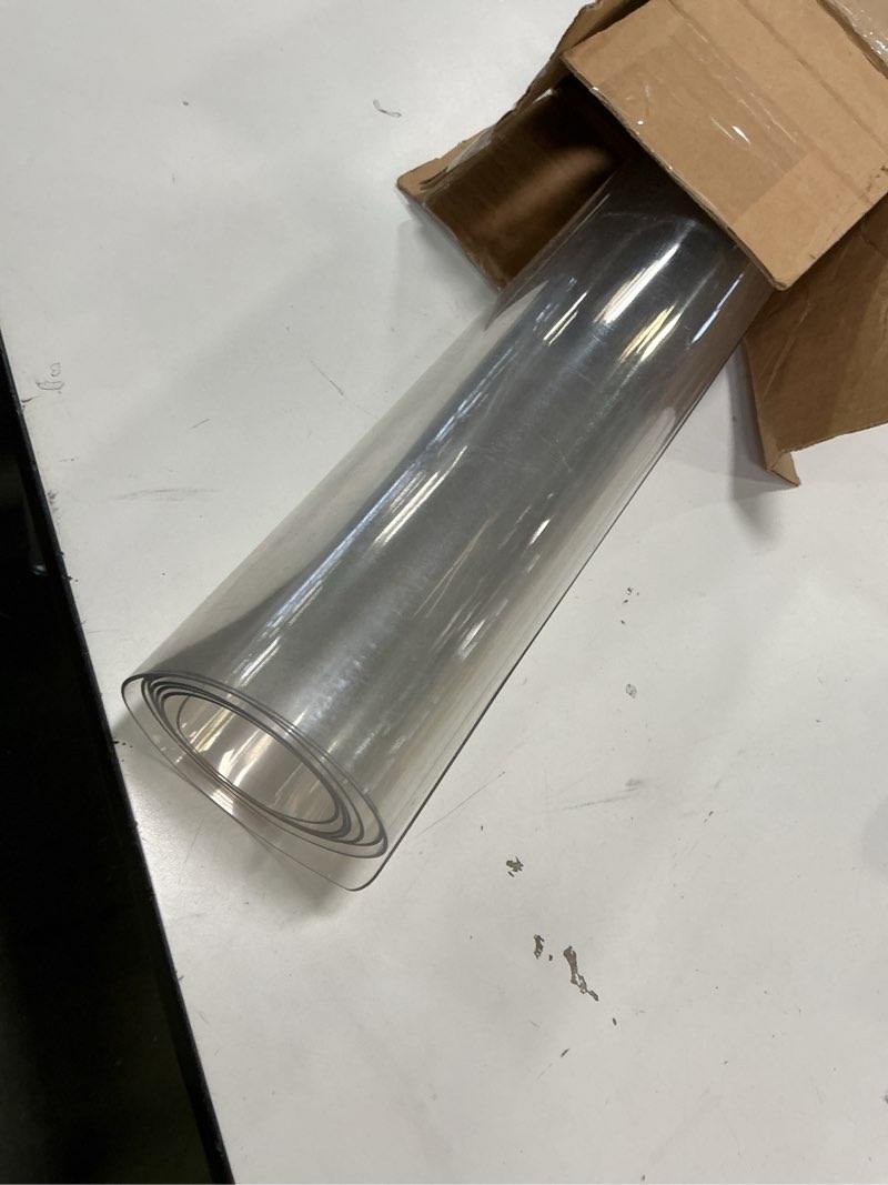 Condition photo showing As Is for clear table protector 30 x 60 inch, 1.4mm thick waterproof pvc plastic table cover, durable table pad for dining room, kitchen, writing desk, and coffee tables 30 x 60 inch rectangle clear 1.4mm