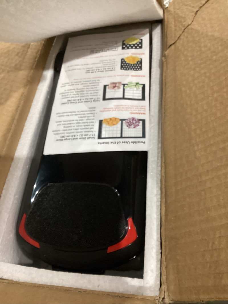 Condition photo showing As Is for Le'raze 13-in-1 Vegetable Chopper Pro with Glass Container, Stainless Steel Blades, BPA-Free, Mandoline Slicer, Manual
