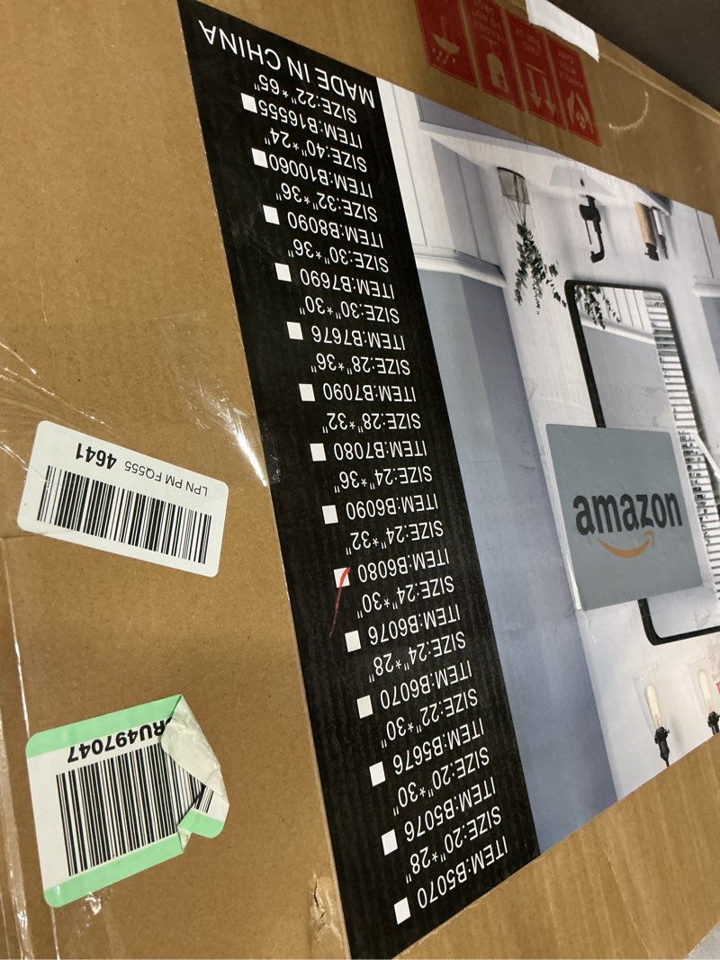 Condition photo showing Brand New for LOAAO 24X36 Inch Brushed Nickel Bathroom Mirror, Rounded Rectangle Silver Metal Frame Mirror, Brushed Nickel, Anti-Rust, Hangs Horizontally or Vertically Brushed Nickel 24"L x 36"W