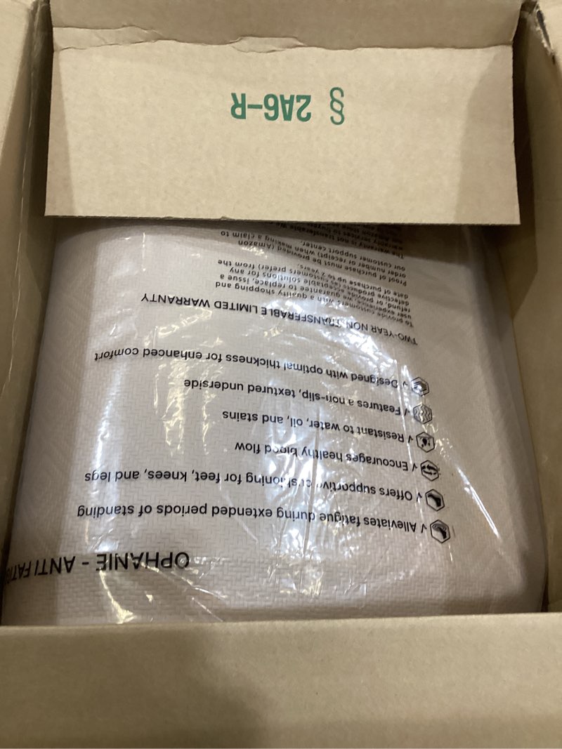 Condition photo showing As Is for Ophanie Kitchen Mats for Floor, 3/4 inch Thick, 20x32 Anti Fatigue Christmas Cushioned Mat, Kitchen Rug, Waterproof, Comfort Ergonomic Standing Mat for Office, Home, Sink, Beige Non-Slip Ridged Bottom Beige 32"L x 20"W x 0.8"Th