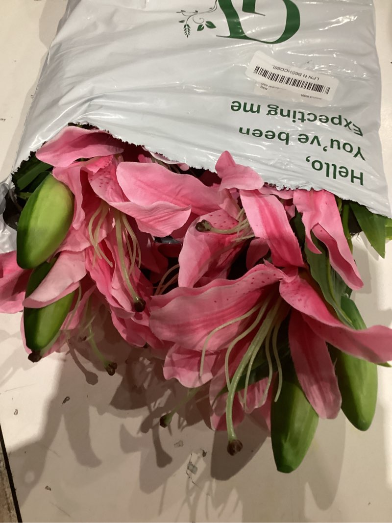 Condition photo showing As Is for Grand Verde Lily Artificial Flowers Bulk Bouquet 30” Long Stems Dozen Blooming Silk Flower Heads Wedding Decoration Indoor Home Decor DIY Floral Crafts Table Centerpiece, 3pcs (Pink)