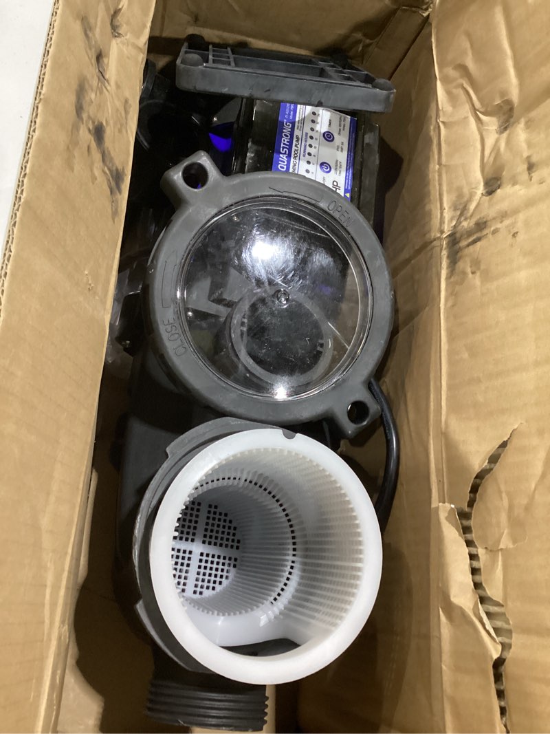 Condition photo showing As Is for aquastrong 2 hp in/above ground single speed pool pump, 220v, 8917gph, high flow, powerful self primming swimming pool pumps with filter basket