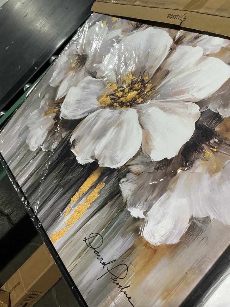 Condition photo showing Good Condition for framed flower canvas wall art, black and white floral with gold decoration for gray living room bathroom bedroom decor 32 x 32 inch framed flowers (black frame) 32"l x 32"w